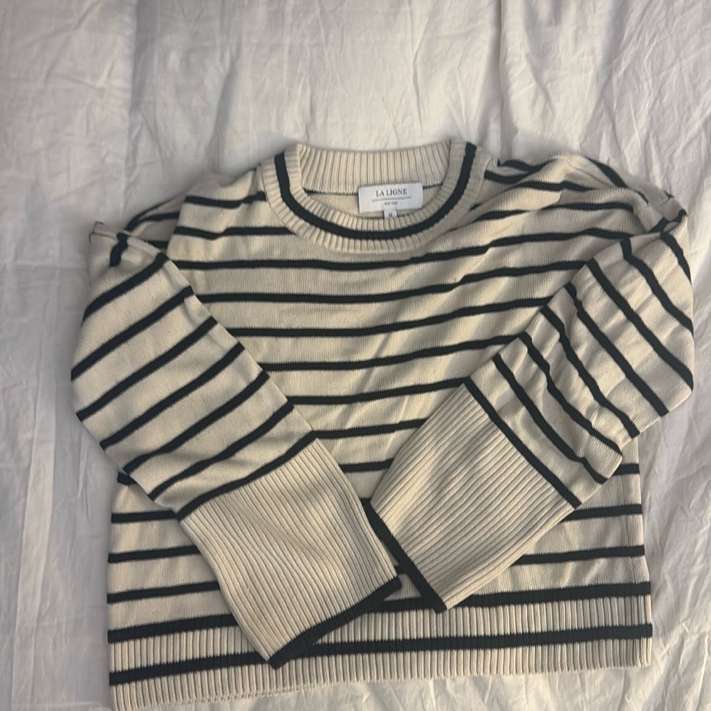 La ligne striped crop sweater with bell sleeve style medium